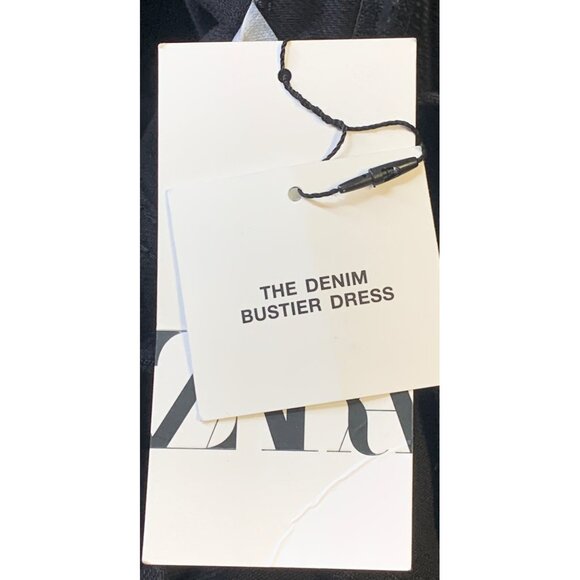 Zara Small Black Denim Bustier Dress Strapless Button Midi Women Jean NWT New - Picture 9 of 10